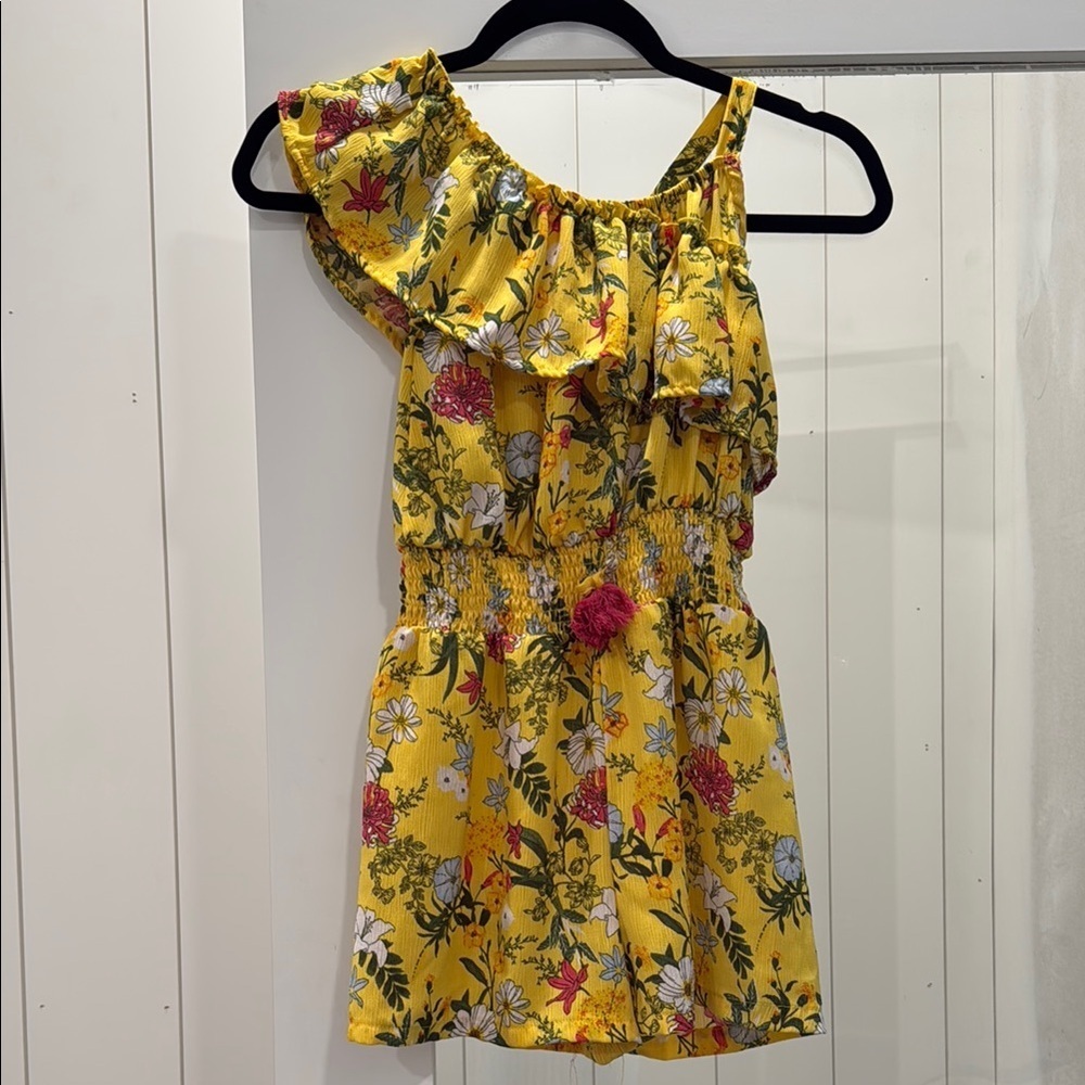 Floral Yellow One-Shoulder Romper